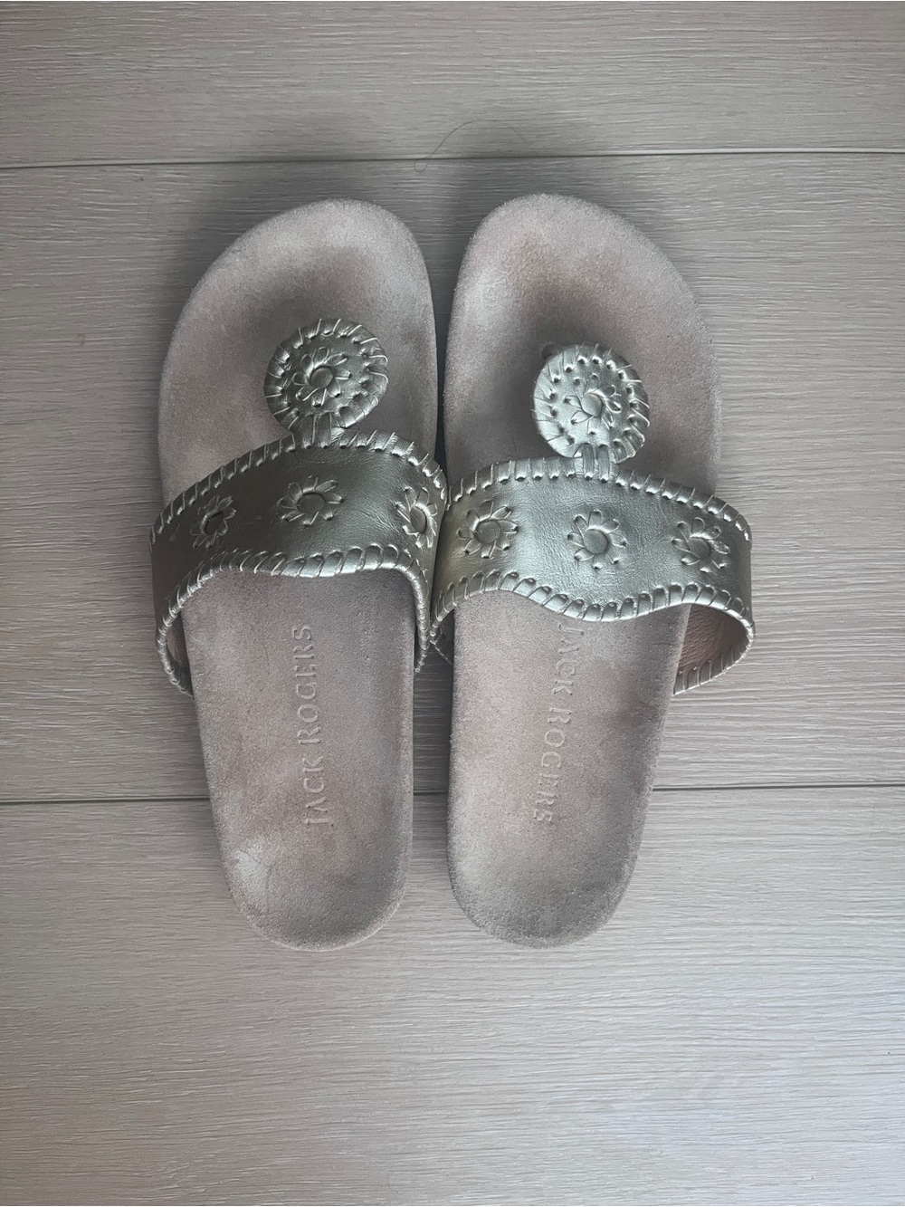 Jack Rogers Metallic Gold Suede Slide Sandals